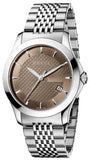 Gucci YA126406 G-Timeless Men's Watch – Brown Dial & Silver Steel Bracelet