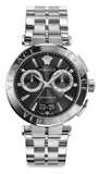 Versace VBR080017 Aion Chronograph Men's Watch – Black Dial & Silver Steel Strap