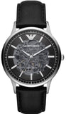 Emporio Armani AR60038 Meccanico Skeleton Automatic Men's Watch – Black Dial with Black Leather Strap