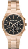 Michael Kors MK9119 Lennox Chronograph Men's Watch – Black Dial & Rose Gold Steel Strap