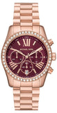 Michael Kors MK7275 Lexington Chronograph Women's Watch – Red Dial & Rose Gold Steel Strap