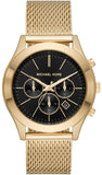 Michael Kors MK9057 Slim Runway Chronograph Men's Watch – Black Dial & Gold Mesh Strap
