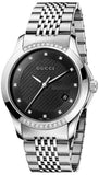 Gucci YA126408 G-Timeless Diamonds Women's Watch – Black Dial & Silver Steel Bracelet