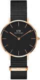 Daniel Wellington DW00100215 Classic Petite Cornwall Women's Watch – Black Dial & Black NATO Strap