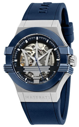 Maserati Potenza 42mm Blue Dial Automatic Silicone Strap Watch For Men - R8821108028