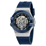 Maserati Potenza Skeleton Dial Quartz Blue Silicon Watch For Men - R8821108028