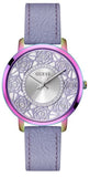Guess Dahlia Analog Silver Dial Purple Leather Strap Watch For Women - GW0529L4
