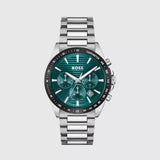Hugo Boss Strike Chronograph Green Dial Silver Steel Strap Watch for Men - 1514241