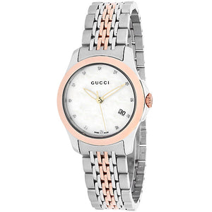 Gucci G Timeless Diamonds Mother of Pearl Dial Two Tone Mesh Bracelet Watch For Women - YA126514