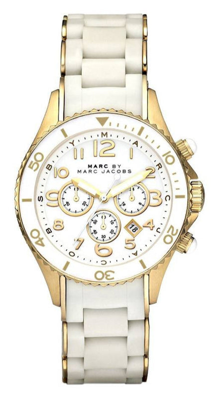 Marc Jacobs Rock Chronograph White Dial White Silicone Strap Watch for Women - MBM2546