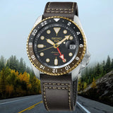 Seiko 5 Sports SSK036K1 SKX GMT Automatic Men's Watch – Mocha Black Dial & Brown Leather Strap