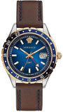 Versace V11080017 Hellenyium GMT Men's Watch – Blue Dial & Brown Leather Strap