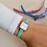 Tissot T Lady Lovely Square Silver Dial Light Green Leather Strap Watch for Women - T058.109.16.031.01