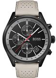 Hugo Boss 1513562 Grand Prix Chronograph Men's Watch – Black Dial & Grey Leather Strap