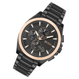 Hugo Boss Grand Prix Black Dial Black Steel Strap Watch for Men - 1513578