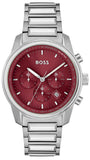 Hugo Boss 1514004 Trace Chronograph Men's Watch – Red Dial & Silver Steel Strap