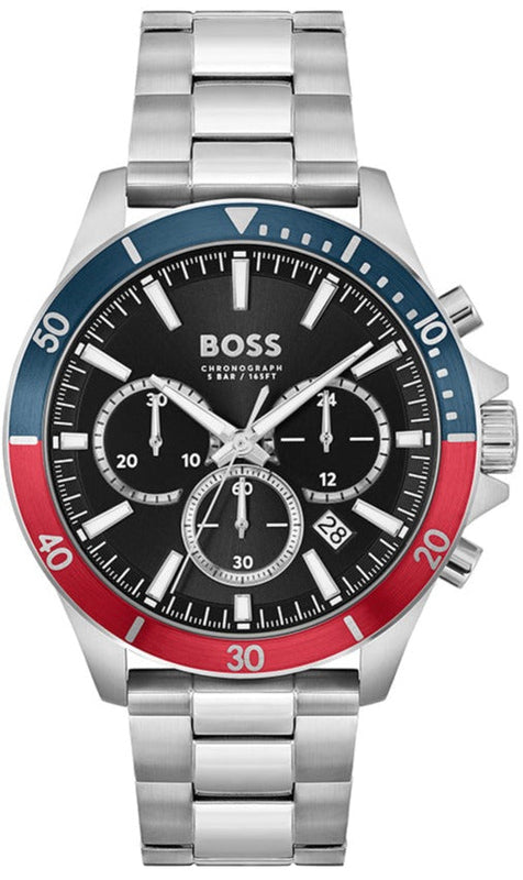 Hugo Boss Troper Chronograph Black Dial Silver Steel Strap Watch For Men - 1514108