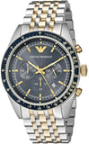 Emporio Armani AR8030 Tazio Chronograph Men's Watch – Blue Dial & Gold-Silver Stainless Steel Strap