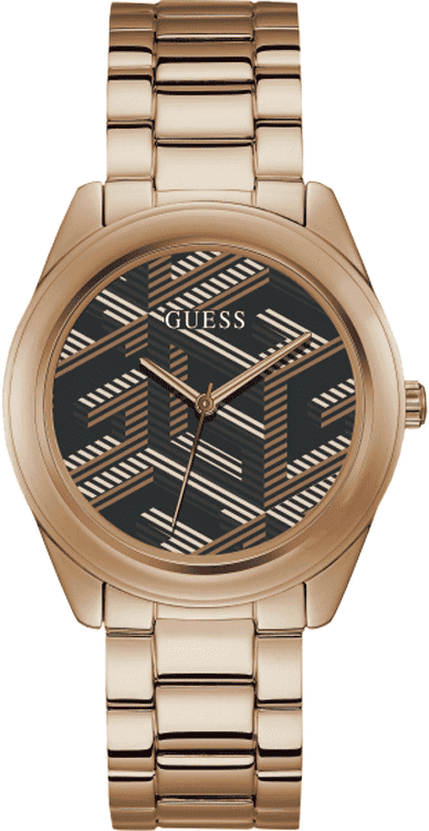 Guess Cubed Analog Black Dial Rose Gold Steel Strap Watch For Women - GW0607L3