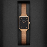 Daniel Wellington Quadro Melrose Black Dial Rose Gold Mesh Bracelet Watch For Women - DW00100432