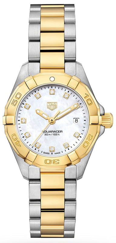 Tag Heuer Aquaracer Diamonds Mother of Pearl Dial Two Tone Steel Strap Watch for Men - WBD1422.BB0321