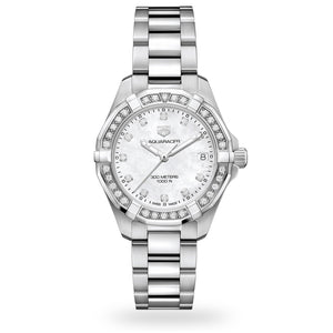 Tag Heuer Aquaracer Diamonds Mother of Pearl White Dial Silver Steel Strap Watch for Women - WBD1415.BA0741