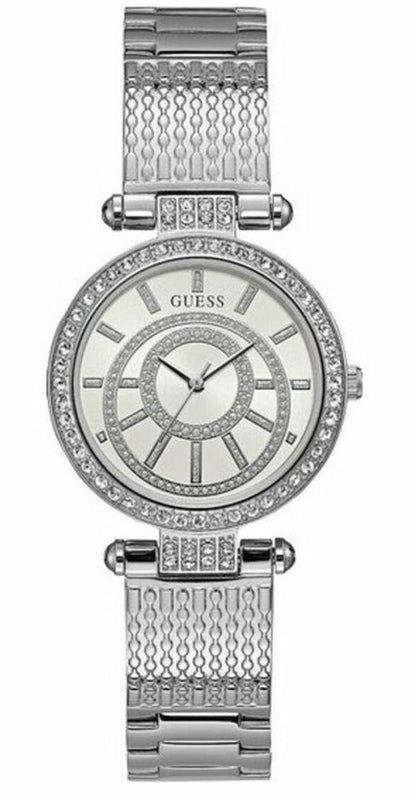 Guess Muse Quartz White Dial Silver Steel Strap Watch For Women - W1008l1