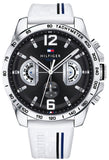 Tommy Hilfiger 1791475 Multifunction Men's Watch – Black Dial & White Rubber Strap