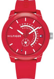 Tommy Hilfiger 1791480 Denim Quartz Men's Watch – Red Dial & Red Rubber Strap