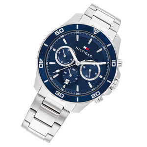 Tommy Hilfiger Jordan Chronograph Blue Dial Silver Steel Strap Watch For Men - 1792094