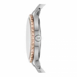 Michael Kors Layton Three Hand Mother of Pearl White Dial Two Tone Steel Strap Watch For Women - MK6849