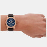 Emporio Armani Claudio Chronograph Blue Dial Brown Leather Strap Watch For Men - AR11554