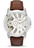Fossil ME1144 Grant Twist Multi-Function Men’s Watch – White Dial with Brown Leather Strap