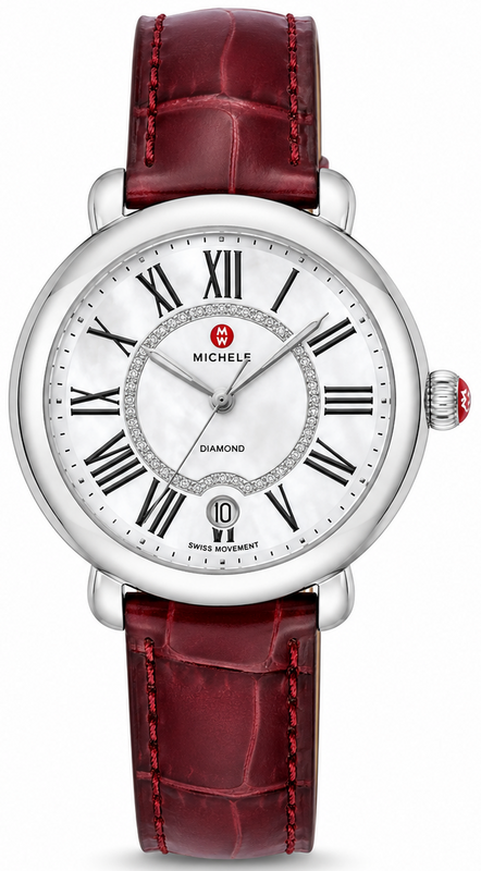 Michele Serein Silver Dial Red Leather Strap Watch For Women - MWW21B000023