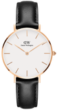 Daniel Wellington Petite Sheffield DW00100174 Women's Watch – White Dial with Black Leather Strap