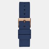 Guess Multifunction Crystals Rose Gold Dial Blue Rubber Strap Watch For Women - GW0439L4