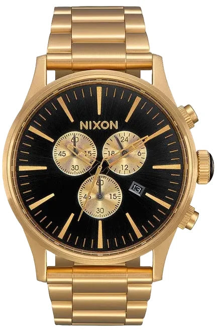 Nixon Sentry Chrono Black Dial Gold Steel Strap Watch for Men - A386-510