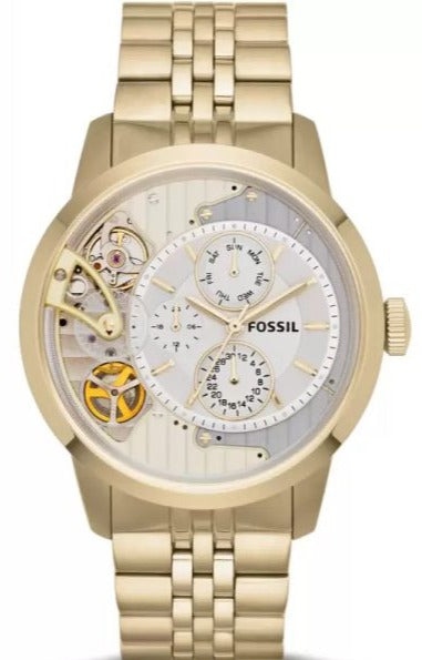 Fossil Townsman Chronograph Skeleton Gold Dial Gold Steel Strap Watch for Men - ME1137
