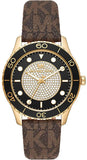 Michael Kors MK6979 Runway Quartz Women's Watch – Black Dial & Brown Leather Strap