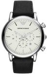 Emporio Armani AR1807 Classic Quartz Chronograph Men's Watch – White Dial & Black Leather Strap
