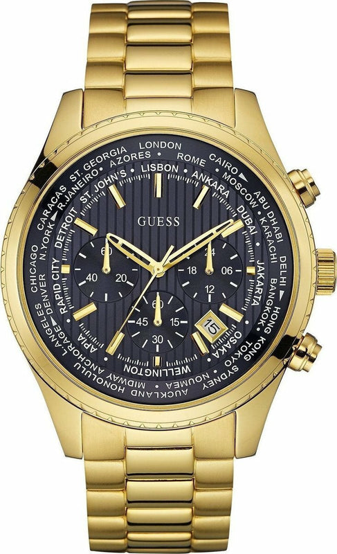Guess Multifunction Black Dial Gold Steel Strap Watch for Men - W0602G1