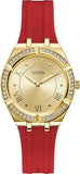 Guess GW0034L6 Cosmo Diamonds Quartz Women's Watch – Gold Dial & Red Rubber Strap