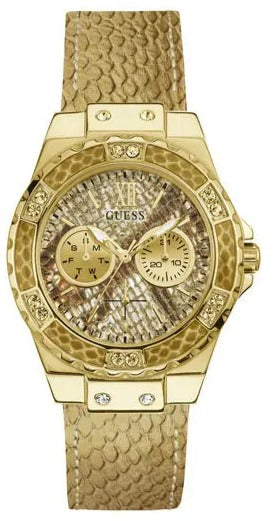 Guess Limelight Quartz Gold Dial Gold Leather Strap Watch For Women - W0775L13