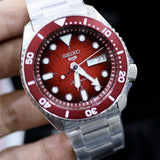Seiko 5 Sports Mechanical Limited Edition Red Dial Silver Steel Strap Watch For Men - SRPK63K1