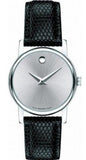 Movado 2100003 Museum Women's Watch – Silver Dial & Black Leather Strap