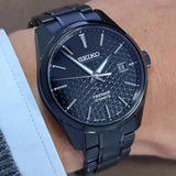 Seiko Presage Sharp Edged Series Black Dial Black Steel Strap Watch For Men - SPB229J1