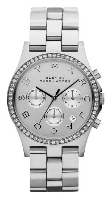 Marc Jacobs Henry Glitz Chronograph Silver Dial Silver Steel Strap Watch for Women - MBM9017