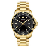 Movado Series 800 Black Dial Gold Steel Strap Watch For Men - 2600145
