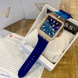 Guess Libra Crystals Blue Dial Blue Silicone Strap Watch For Women - GW0618L2