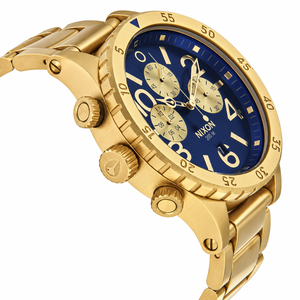 Nixon 48-20 Chrono Blue Dial Gold Steel Strap Watch for Men - A486-1922